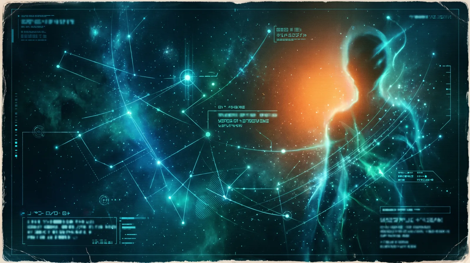 Arcturus star map with abstract luminous contact silhouette