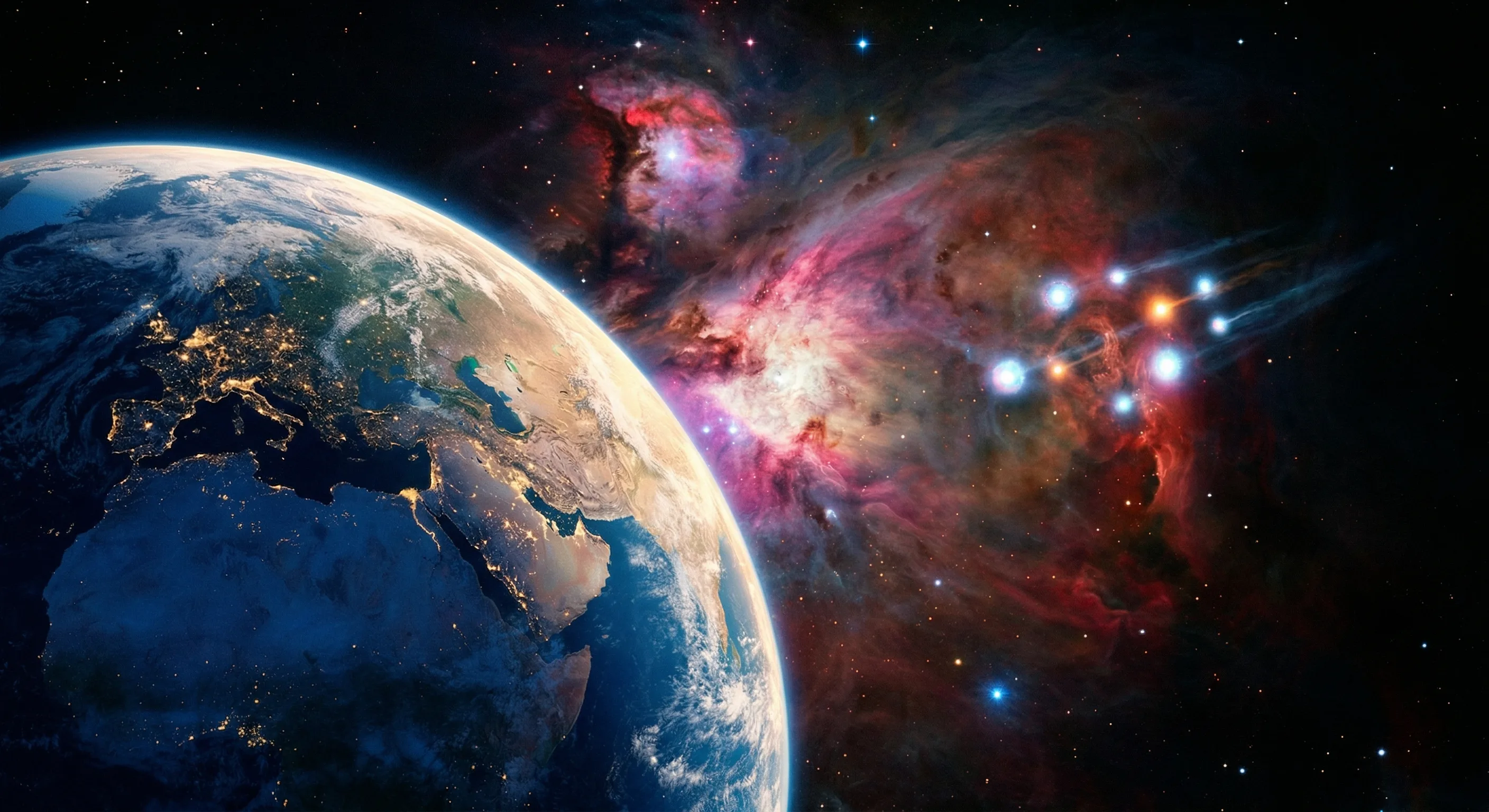 Earth and signal lights in deep space