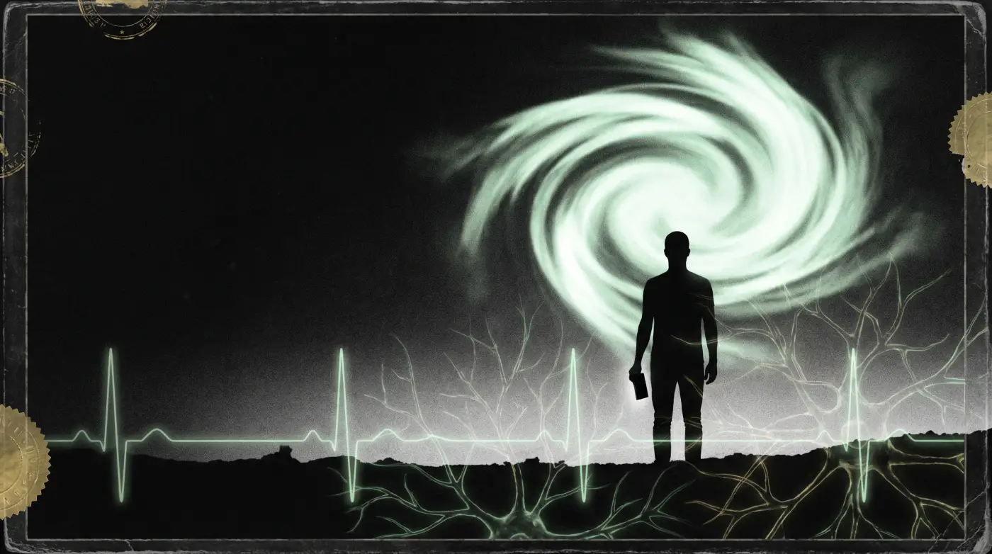 Civilian frozen under anomalous light with phone in hand