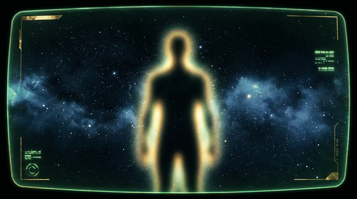 Distant luminous contact figure beneath a star cluster