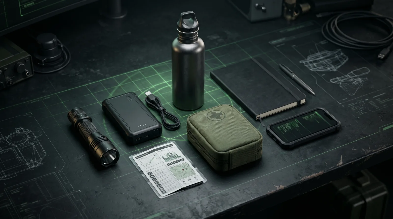 Civilian contact emergency kit with flashlight notebook and power bank