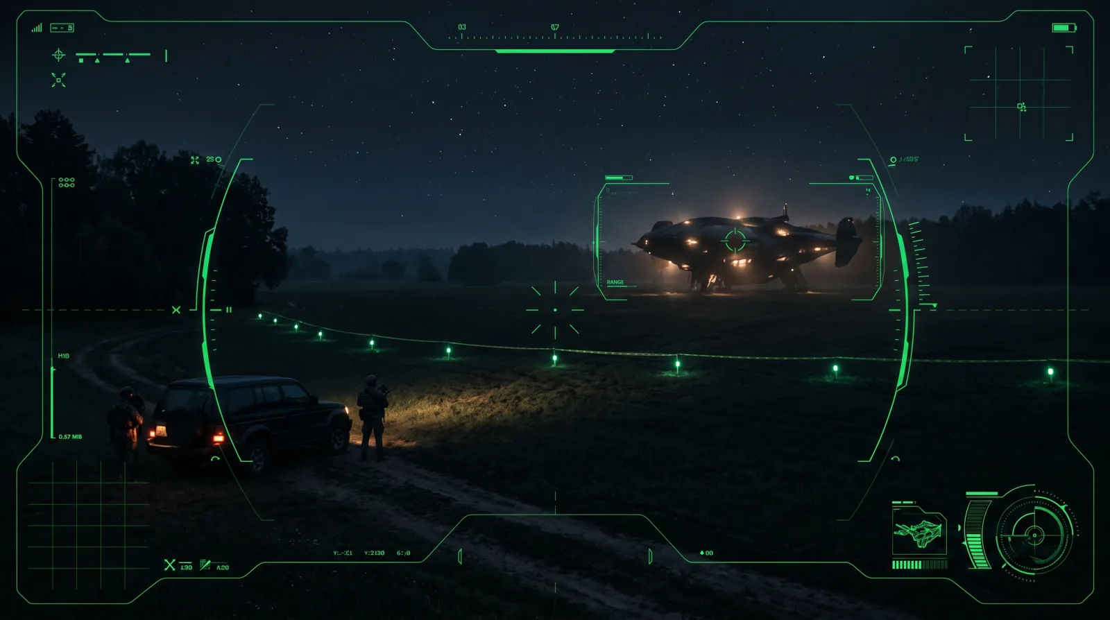 Distant landed unknown craft with civilian safety perimeter