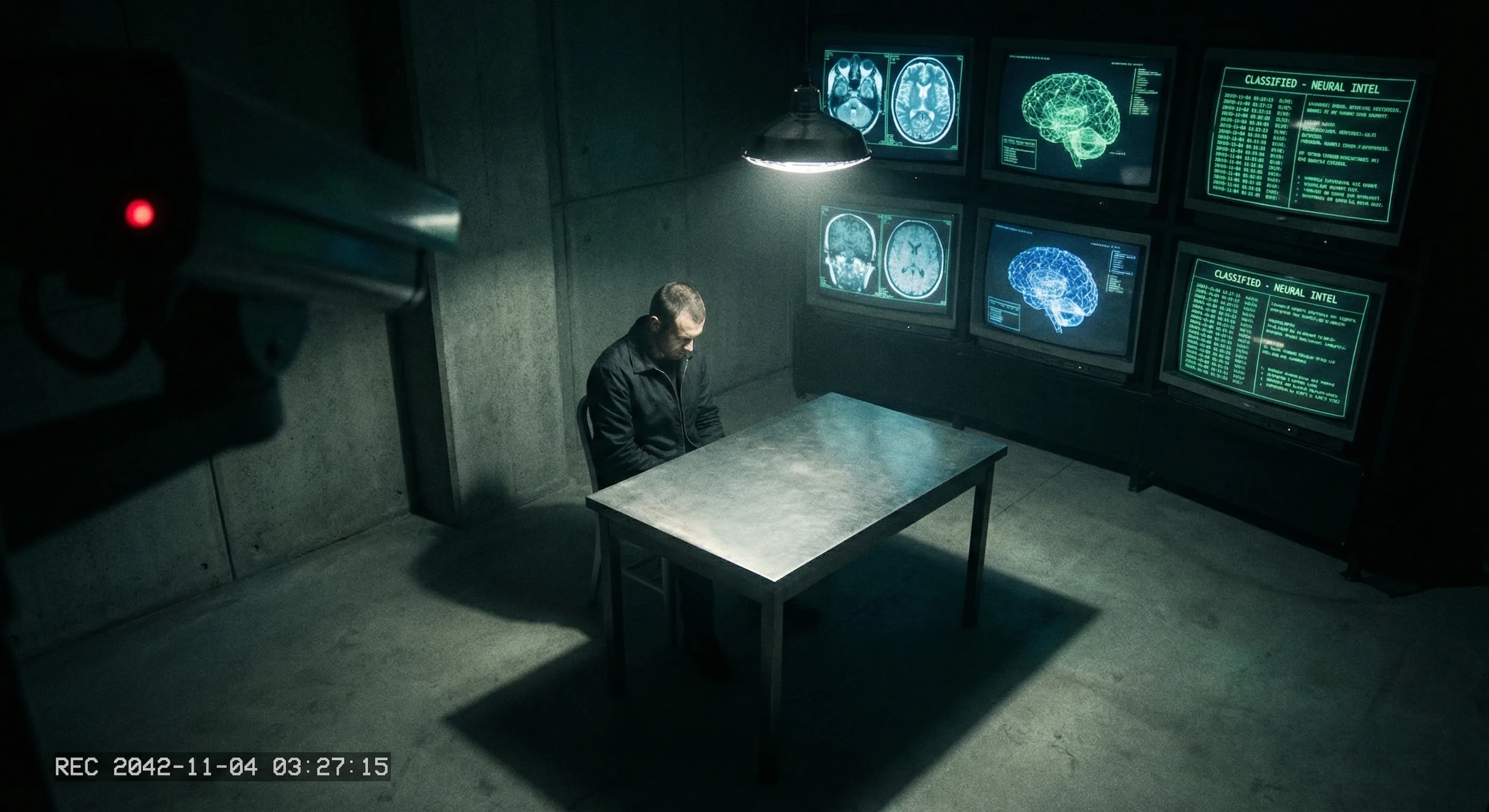 Interview room with brain scan monitors