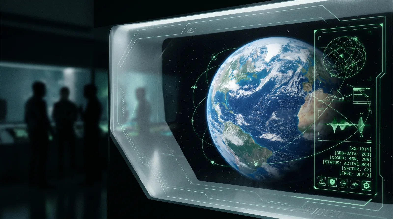 Earth behind subtle observation glass in orbital silence